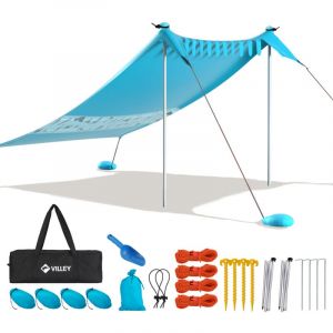 Tente de Plage Anti-UV, UPF50+, Abris de Plage pour 3 Personnes, Lycra Tente avec 2 Pi&egrave;ces Poteaux en Aluminium et Sac de Sable pour Camping