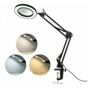 Lampe Loupe é Led Avec Pince, Loupe Avec Lumiére De 8 Dioptries Lampe De Loupe éclairées 3 Couleurs Bras Pivotant, Dimmable Lumiére Pour La Lecture