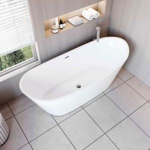 Aica Sanitaire - Baignoire îlot design ovale L.170 x l.72 x H.65cm blanc - 245 l, aica baignoire en Acrylique avec Bonde et trop plein