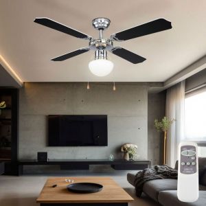 Globo - Ventilateur de plafond avec interrupteur à tirette 3 vitesses Pales réversibles Avance et retour Plafonnier mode été hiver Télécommande, 1x