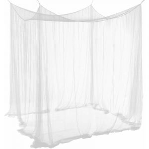 Moustiquaire de Lit Double Ciel de Lit Rectangulaire Grande Moustiquaire Blanc Simple d'Eté avec 4 Ouvertures Baldaquin Rideaux de Lit 190cm(W)