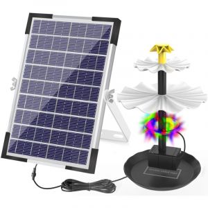 Fontaine solaire de secours à piles avec lumière LED à 3 niveaux pour bain d'oiseaux, pompe à eau, jardin, jardin, bassin, piscine, décoration