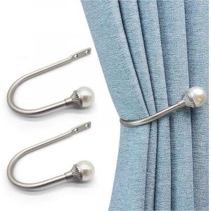 Embrasse de Rideau 2 pi&egrave;ces,Attaches Robustes Perle, Support de Crochets en m&eacute;tal de Style U pour Rideau, D&eacute;coration de Chambre en argen