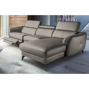 Venesetti - Canap&eacute; d'angle relax en cuir de luxe italien avec relax &eacute;lectrique, 5 places bertoni, taupe, angle droit - Taupe