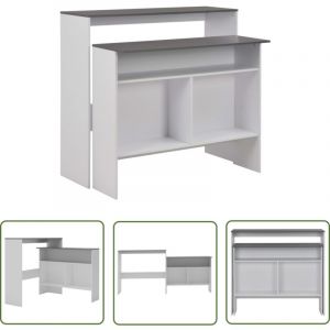 Table de bar avec 2 dessus de table Blanc et gris 130x40x120 cm - Table De Bar - Table Haute - Meuble Salle &agrave; Manger - Table Repas - Table Blanche