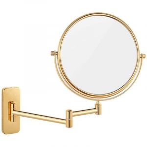 Miroir Grossissant X10 Mural Salle de Bain Dor&eacute; Bras Flexible Pivotant 360 Double Face Diam&egrave;tre 20cm