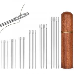 Aiguilles Couture, 30 Pièces aiguilles à enfiler automatiques, 6 Tailles Aiguille à Coudre avec 1 boîte à aiguilles en bois, Aiguilles