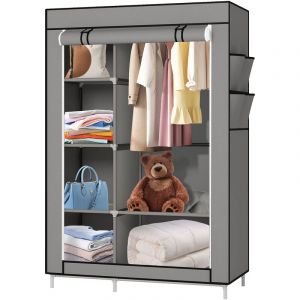 Aqrau Armoire de Rangement Garde-Robe Pliable en Tissu, Penderie Dressing Textile en Tissu Intiss&eacute; avec Fermeture &agrave; Glissi&egrave;re, pour Chambre d'adulte,