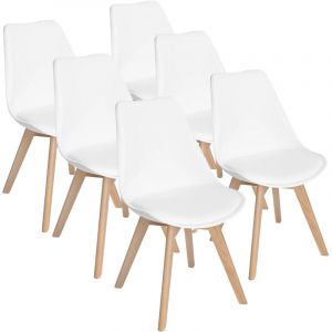 Iztoss - Lot de 6 chaises - Blanc - Chaise Scandinave - Pieds en bois (6 chaises dans un colis)