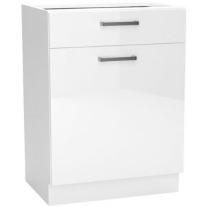 Meuble bas de cuisine avec 1 porte et 1 tiroir coloris blanc - longueur 60 x profondeur 44,60 x hauteur 82 cm