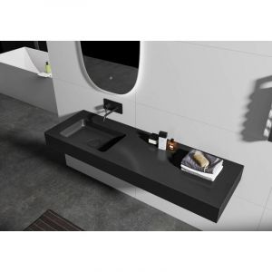 BERNSTEIN - Vasque murale suspendue design en fonte minérale pour salle de bain avec bonde et trop plein - 111x45x12 cm - BA8014 - couleur et console