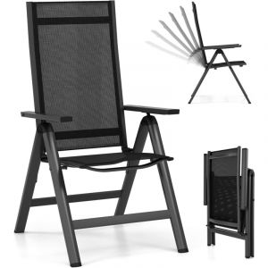 Lot de 2 Chaises de Jardin Pliantes en Alliage d'Aluminium et Tissu Respirant, Fauteuil d'Ext&eacute;rieur avec Dossier R&eacute;glable en 7 Positions, Chaise de