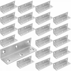 Lot de 22 &Eacute;querre d'assemblage Renforc&eacute;e Inox. 100x25x25mm Aicer Plaque Equerre Inox. Equerre Metal pour Fixation de Inox pour Fixation et R&eacute;paration