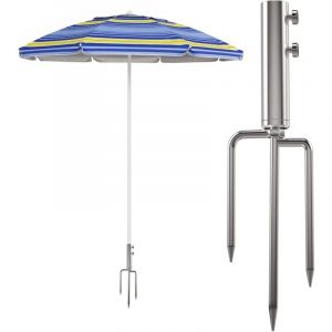 Support de Parasol avec Ancrage au Sol, Support de Parasol Amovible pour P&ecirc;che, Jardin, Plage (Argent&eacute;)