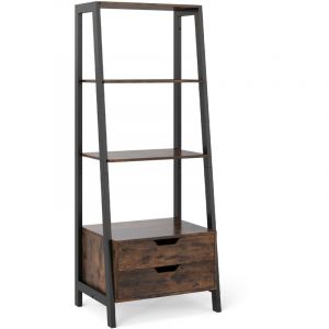 Costway - Biblioth&egrave;que &Eacute;chelle avec Rangement & 4 &Eacute;tag&egrave;res Ouvertes et 2 Tiroirs, Biblioth&egrave;que Polyvalente pour Chambre, Salon et Bureau (Noir)