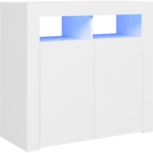 Buffet bahut commode armoire meuble de rangement organisateur cuisine salle de séjour salon avec lumières LED 80 x 35 x 75 cm blanc