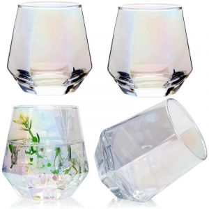 Crea - Ensemble de verres à vin 4 pièces, verre à vin sans pied de couleur arc-en-ciel, verre en forme de diamant de 10 oz, meilleur choix pour