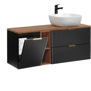 Petits-meubles - Meuble simple vasque 140cm 2 niches panier &agrave; linge Adriel Noir et Bois