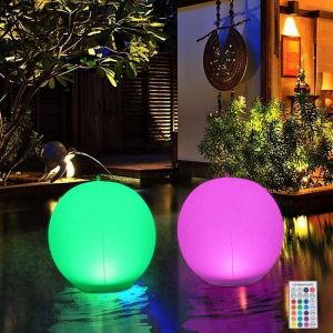 2pi&egrave;ces Lampes solaires flottantes de piscine de 30 cm qui flottent en forme de boule de piscine ext&eacute;rieure, veilleuse led &eacute;tanche 16 couleurs,