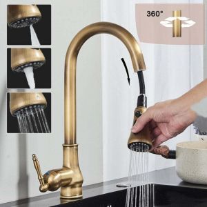 Mitigeur de Cuisine R&eacute;tro Evier en Laiton Acier Inox 304 Robinet Cuisine avec Douchette Mitigeur Cuisine Douchette Extractible 3 Fonctions