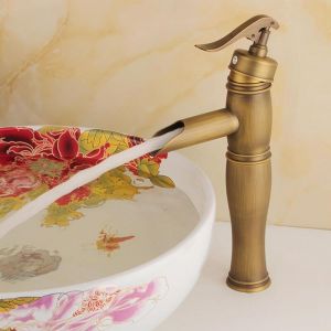 Vintage Mitigeur Lavabo Cascade Haut Robinet de Lavabo Monotrou Robinet Salle de Bain Eau Chaude et Froide Disponible Bronze