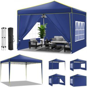 Barnum pliant 3 x 3 m, Tente pliable avec 4 parois, Imperméable Réglable Anti-UV Tonnelle avec Sac, Bleu foncé