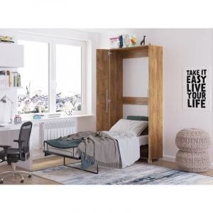 Bim Furniture &ndash; Lit escamotable 90x200cm vertical &ndash; Ch&ecirc;ne bordeaux &ndash; Panneau stratifi&eacute; 16mm avec chant ABS &ndash; Hauteur 216cm &ndash; Largeur 105cm