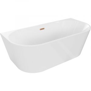 Mexen - Baignoire Oval autoportante murale 170 x 80 cm, blanche, avec trop-plein en laiton brossé - 52671708000-65