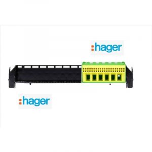 Hager - Bornier de terre sans vis 20x4 mm&sup2; + 6x25 mm&sup2; KN26E + Support GZ30A