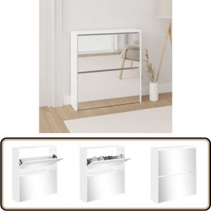 Vidaxl - Armoire &agrave; chaussures miroir 2 niveaux Blanc brillant 63x17x67cm - Meuble Chaussure - Rangements Chaussures - Armoire Chaussures - &Eacute;tag&egrave;re