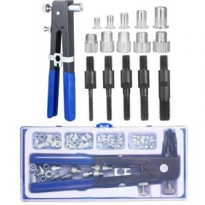 86PCS Kit d'outils pour &eacute;crous &agrave; rivets Set d'&eacute;crous &agrave; rivets aveugles Cl&eacute; &agrave; riveter &agrave; main Outil d'insertion filet&eacute; Pistolet &agrave; &eacute;crous &agrave; rivets avec