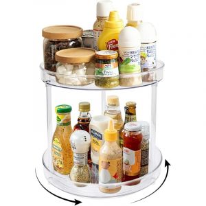 Lling - plateau tournant carrousel à épices, [rotation à 360 °] Support de stockage d'épices à 2 niveaux, Support à épices en pet, Support de