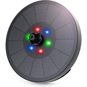 Pompe de Fontaine Solaire, Fontaine d'eau Solaire 3W / 7V avec 6 lumières led, 7 Buses Pompe à Eau Solaire de Secours, Fonction d'eau pour Bain