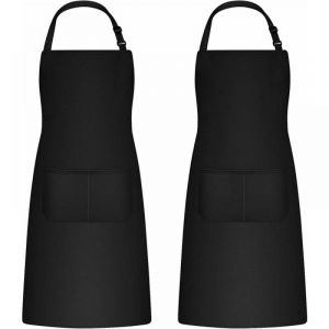 Tablier de cuisine deux pi&egrave;ces pour hommes et femmes, tablier de m&eacute;nage porte-outils avec 2 poches pour griller, noir