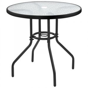 Yaheetech Table de Jardin Ronde en Verre Diam&egrave;tre 70 cm, Facile d'entretien avec Trou pour Parasol et Plateau en Verre, Table Basse en m&eacute;tal pour