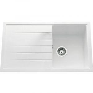 Anconetti - Evier ancoline granite blanc à encastrer, 1 cuve / 1 égouttoir Blanc, 860x500 mm