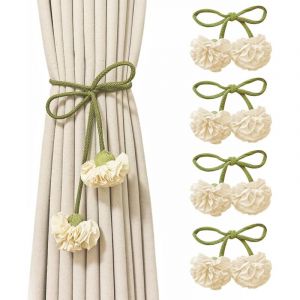 CCYKXA 4 Pi&egrave;ces Attache Rideau Corde, Fleur Embrasse pour Rideaux, Embrasse Rideau Oeillet, Boh&egrave;me Embrasses &agrave; Rideaux, Embrase de Rideaux pour La