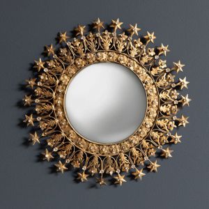 Petit miroir convexe aur&eacute;ole d'&eacute;toiles dor&eacute; 28x28x1cm