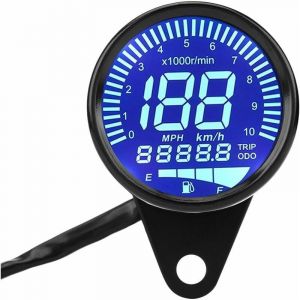 Compteur de Vitesse de Moto, Odom&egrave;tre Tachym&egrave;tre 66mm Universel Digital LED Compte-tours Compteur Kilom&eacute;trique Indicateur de Vitesse Noir