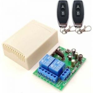Commutateur à Distance sans Fil 433 MHz, 2 Canaux AC 220V avec Relais Récepteur et 2 Télécommandes pour Porte de Garage, Volet Roulant, Lumières,