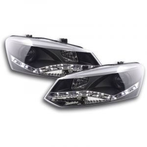 Phare Daylight led look drl vw Polo type 6R 2010- noir pour conduite à droite -