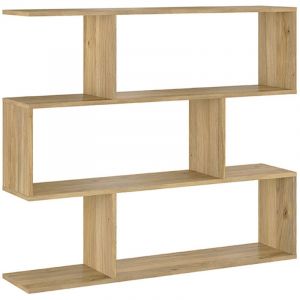 Etagère asymétrique basse, meuble étagère basse coloris chêne Mauvella - Longueur 110 x profondeur 24,60 x hauteur 96,3 cm