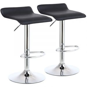 Tabouret de Bar R&eacute;glable en Hauteur Rotatif Convient Pour Comptoir Spa Bar - Carr&eacute; Cuir Noir x2 -KKTONER