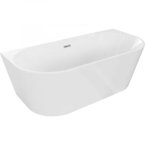 Mexen - Baignoire Oval freestanding murale 140 x 75 cm, blanche, trop-plein chrom&eacute; - 52671407500-01