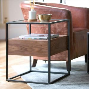 Pier Import - Bout de canap&eacute; bois de noyer verre toronto