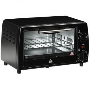 Mini Four &Eacute;lectrique 10L - 750W 230&deg;C - Four Compact avec Timer 60min, Plaque et Grille - 36.5x26x22cm - Noir