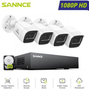 Kit de Vid&eacute;osurveillance filaire 1080P 8 canaux 4 cam&eacute;ras Bullet 2MP,Vision Nocturne Acc&egrave;s &agrave; Distance Syst&egrave;me de Cam&eacute;ra de S&eacute;curit&eacute;,2TB hdd - Sannce