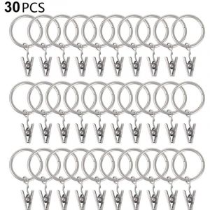30 anneaux de rideaux avec pinces, pinces à rideaux robustes, crochets pour tringle à rideaux extensible, œillets métalliques avec diamètre
