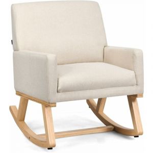 Costway - Fauteuil Salon à Bascule, Fauteuil à Bascule Scandinave avec Base en Bois Massif, Chaise Berçante Rembourrée d'Allaitement, Fauteuil de