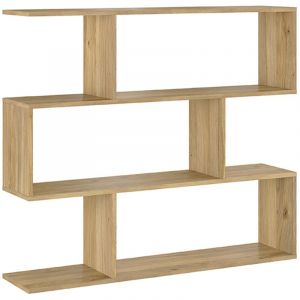 Etag&egrave;re asym&eacute;trique basse, meuble &eacute;tag&egrave;re basse coloris ch&ecirc;ne Mauvella - Longueur 110 x profondeur 24,60 x hauteur 96,3 cm